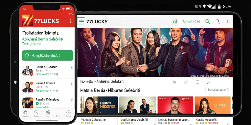 Antarmuka pengguna 77LUCKS dengan berita selebriti terkini.