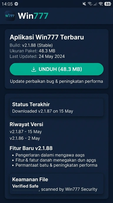 Tampilan halaman APK win777