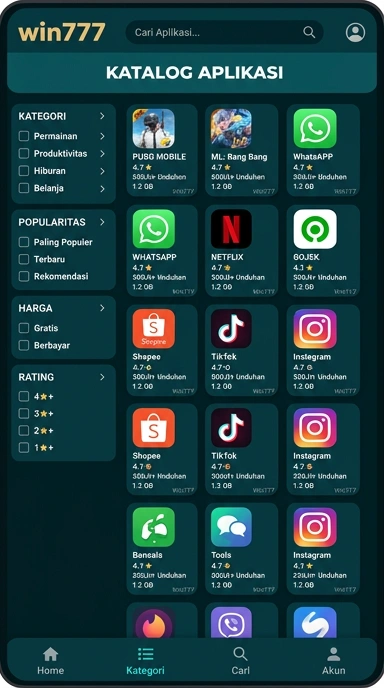 Tampilan katalog aplikasi win777