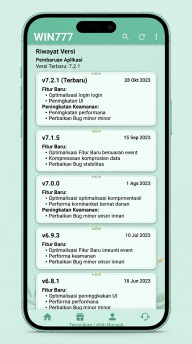 Tampilan riwayat versi win777